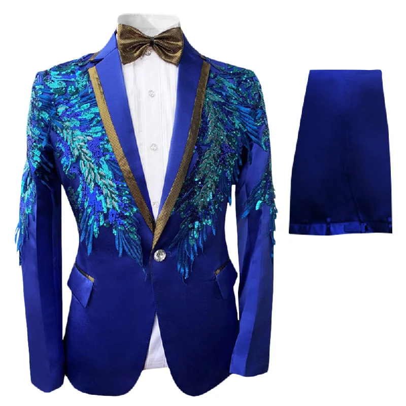 2-Piece Slim Fit Blue Shiny Sequin Suit