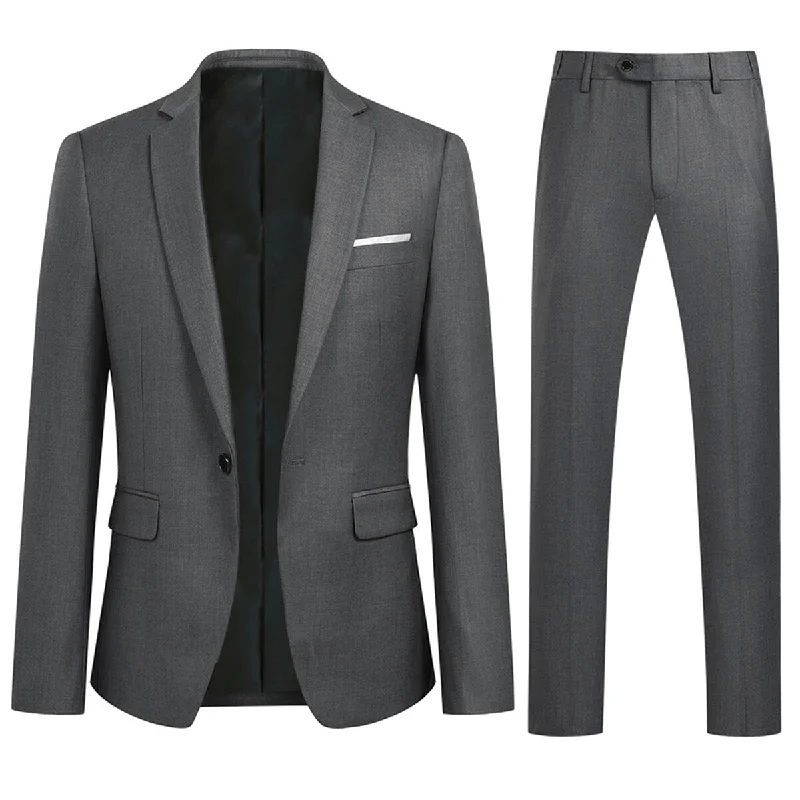 2-Piece Slim Fit Simple Designed Dark Grey Suit