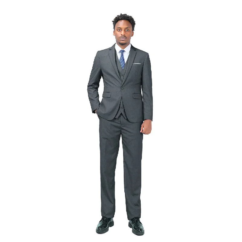 3-Piece One Button Formal Suit Dark Grey Suit