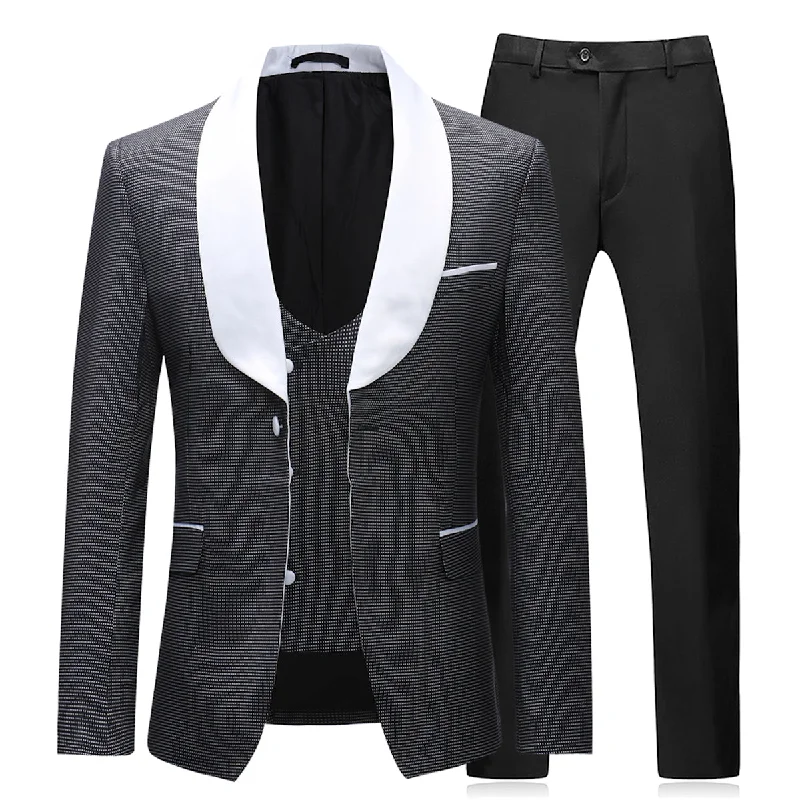 3-Piece Slim Fit Houndstooth Suit Black