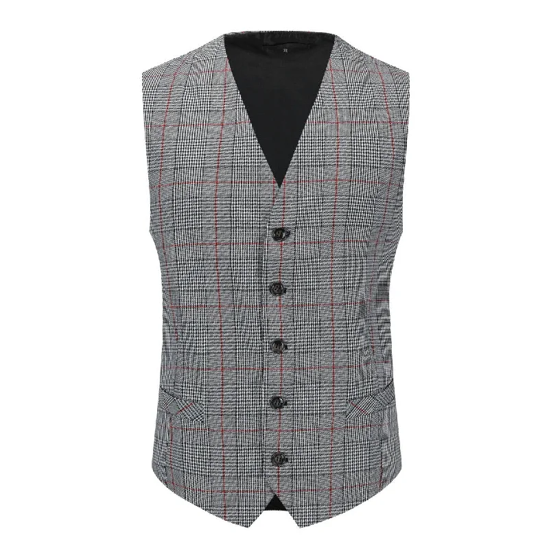 Checked Vests Stripes Business Slim Fit Cotton Grey