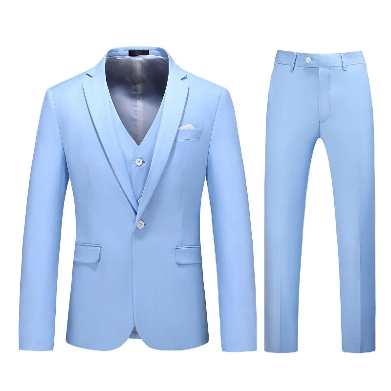 Mens 3 Piece Dress Suit Formal Casual Tux Vest Trousers Light Blue