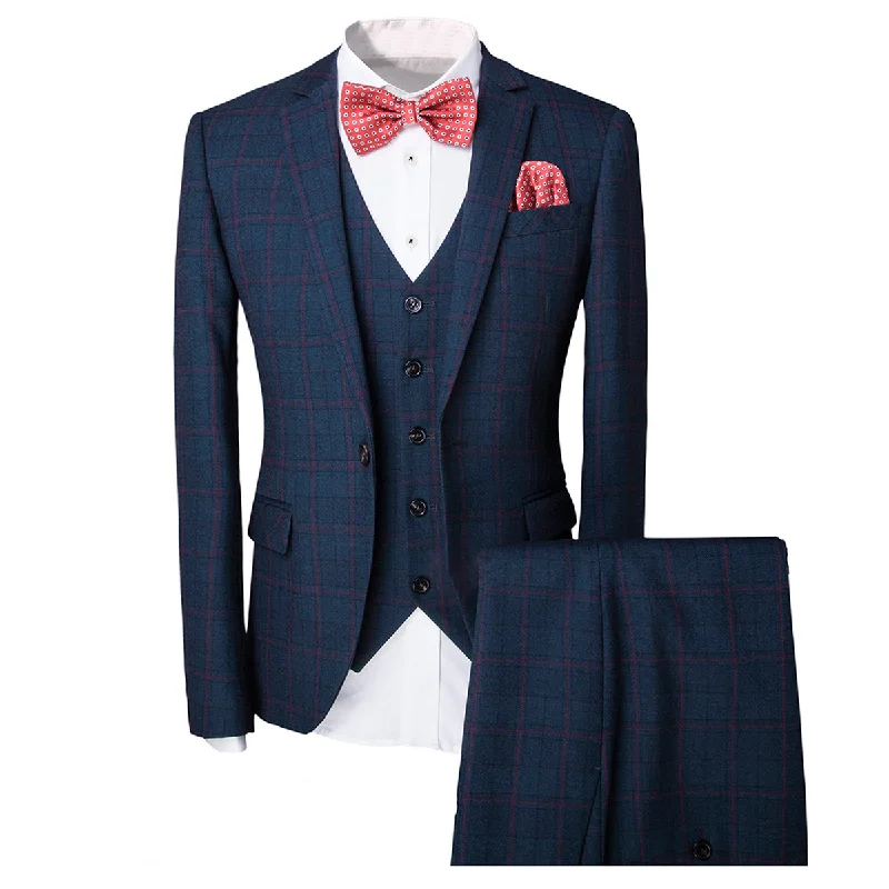 Dark Blues Plaid Suit 3-Piece Casual Suit