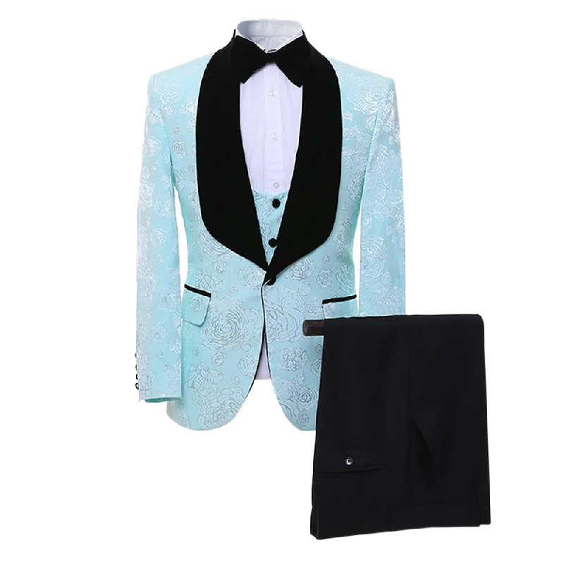 3-Piece Paisley Dress Suit LightBlue