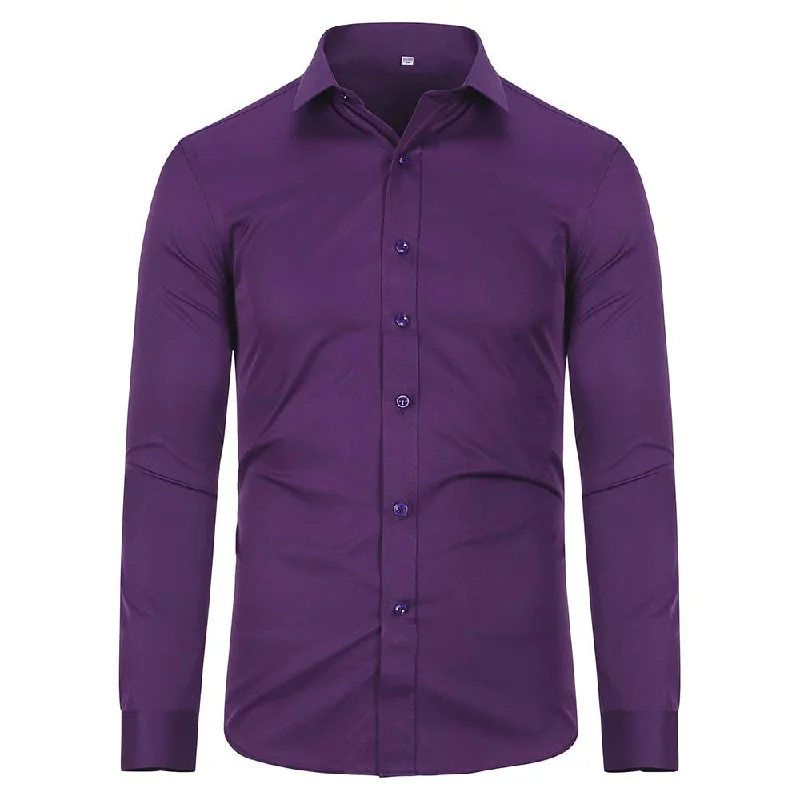 Men's Dress Shirt Solid Slim Fit Bamboo Fiber Casual Formal Shirt Purple