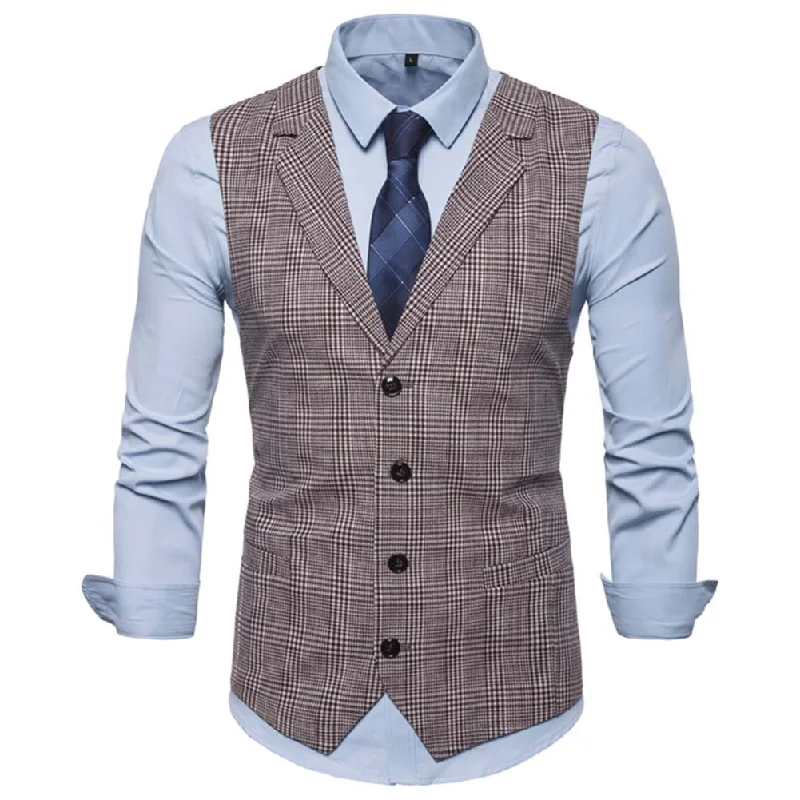 Plaid Single Breasted Vest Brown