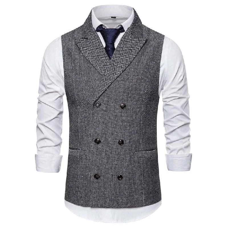 Slim Fit Casual Double Breasted Vest LightGray