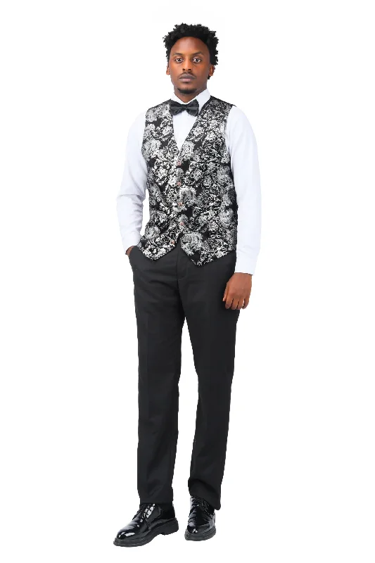 Single Breasted Slim Fit Printed Vest Waistcoat Silver