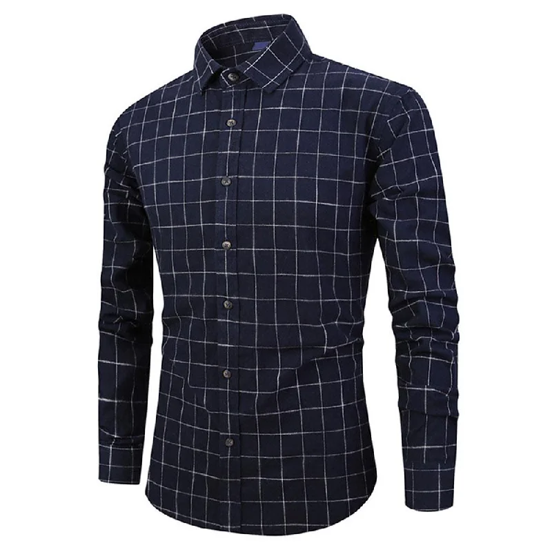 Slim Fit Plaid Cotton Shirt Navy