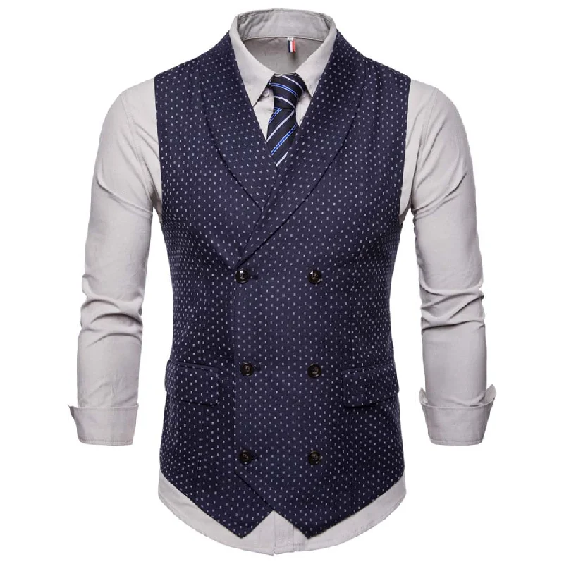 Slim Fit Polka Dot Vest Double Breasted Navy