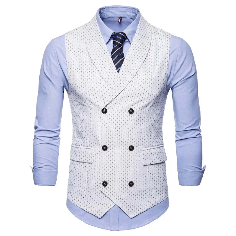 Slim Fit Polka Dot Vest Double Breasted White