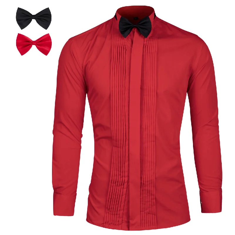 Slim Fit Dress Shirt Red with 2 bow ties