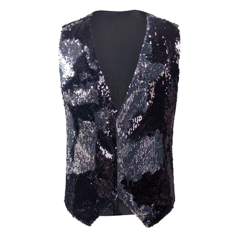 Slim Fit Shiny Sequins Vest Black