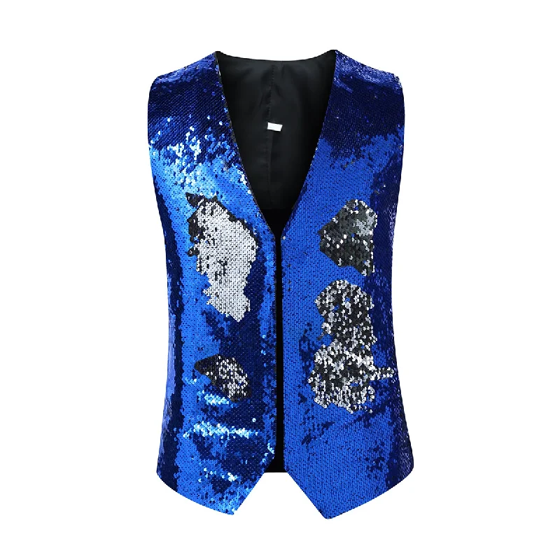 Slim Fit Shiny Sequins Vest Blue