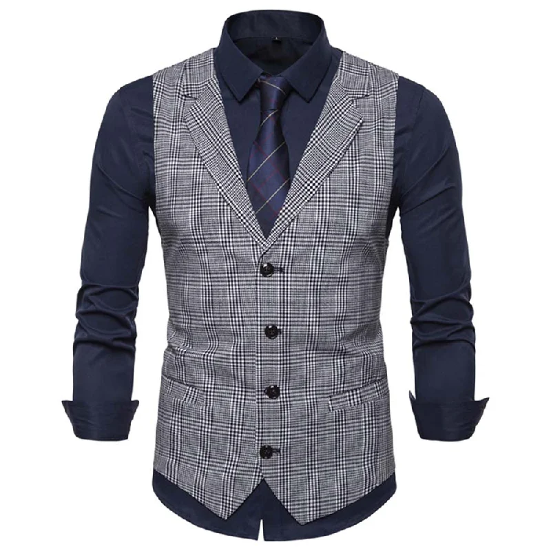 Plaid Single Breasted Vest Grey