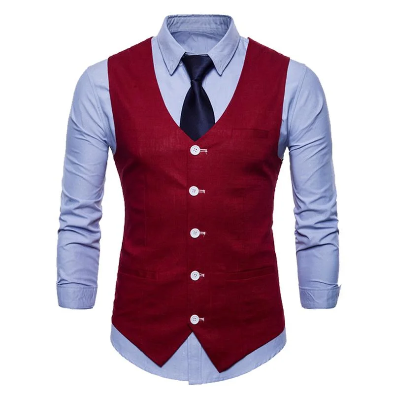 Slim Fit Skinny Dress Vest Maroon