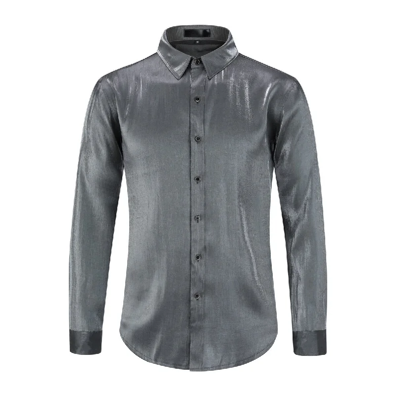 Men's Solid Color Silk Comfort Long Sleeve Shirt Grey