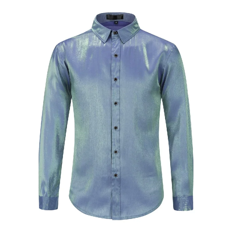 Men's Solid Color Silk Comfort Long Sleeve Shirt Blue Purple