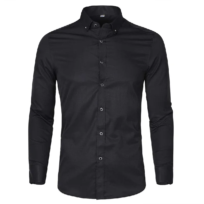 Men's Solid Long Sleeve Casual Formal Shirt Light Black