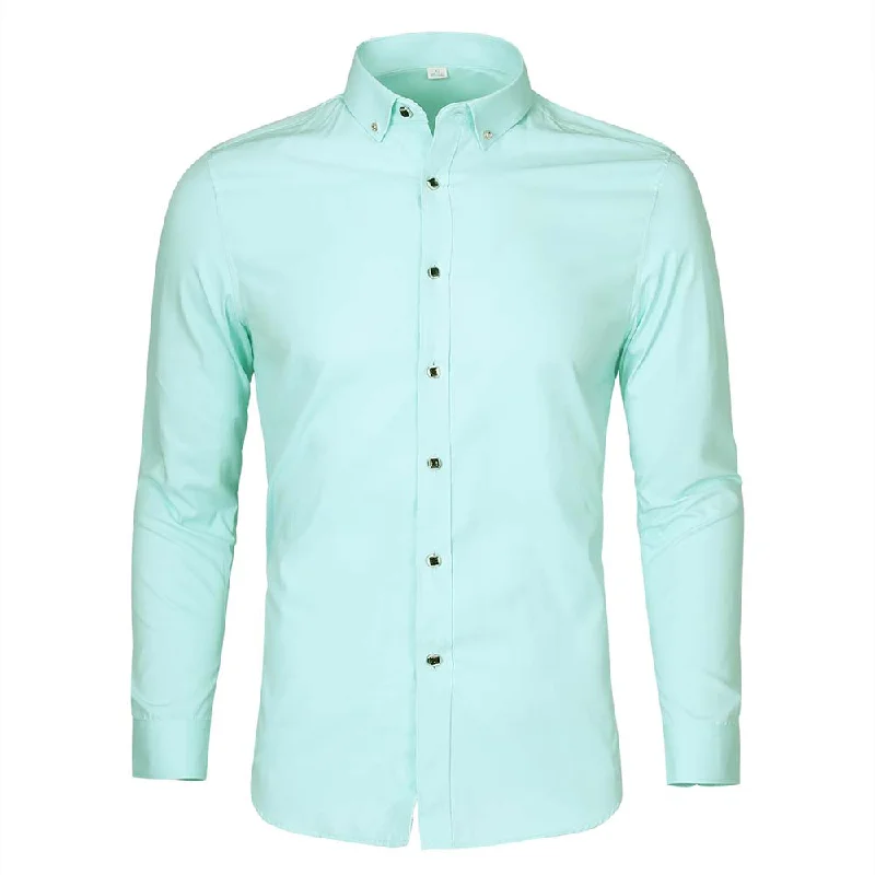 Men's Solid Long Sleeve Casual Formal Shirt Light Green