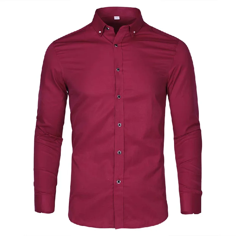 Men's Solid Long Sleeve Casual Formal Shirt Red