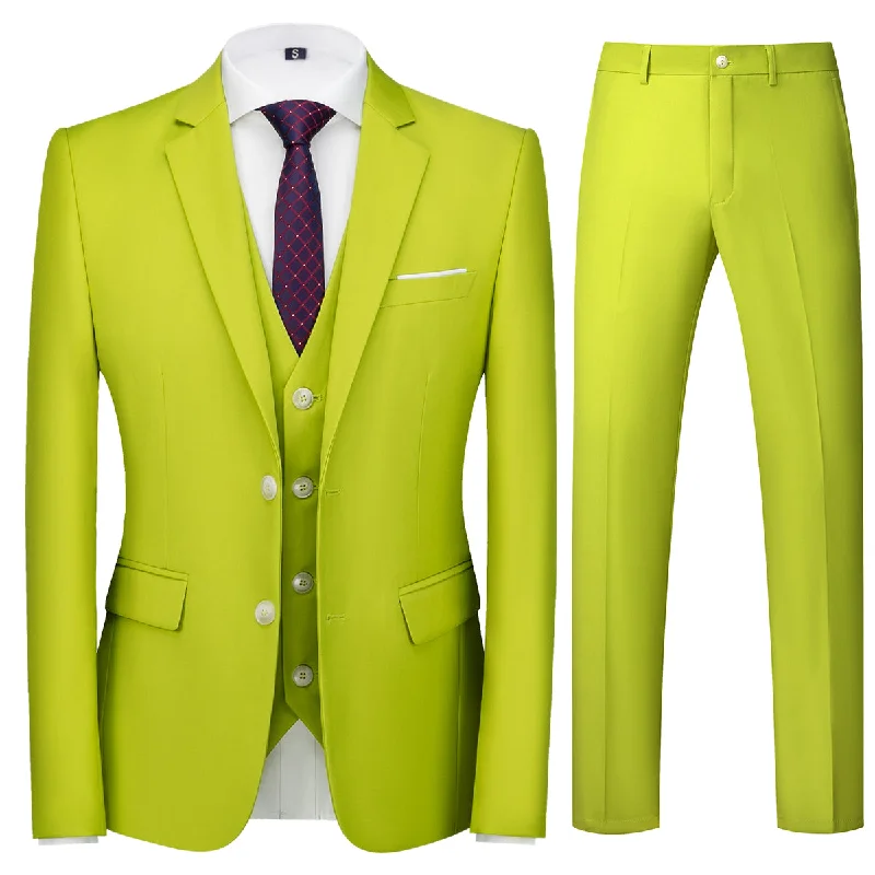 Men's Two-Button Back Slit Lapel Collar 3-Piece Suit Grass Green