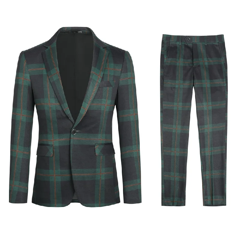 Multi-color Plaid Stripe Suit Slim Fit 2-Piece Casual Suit