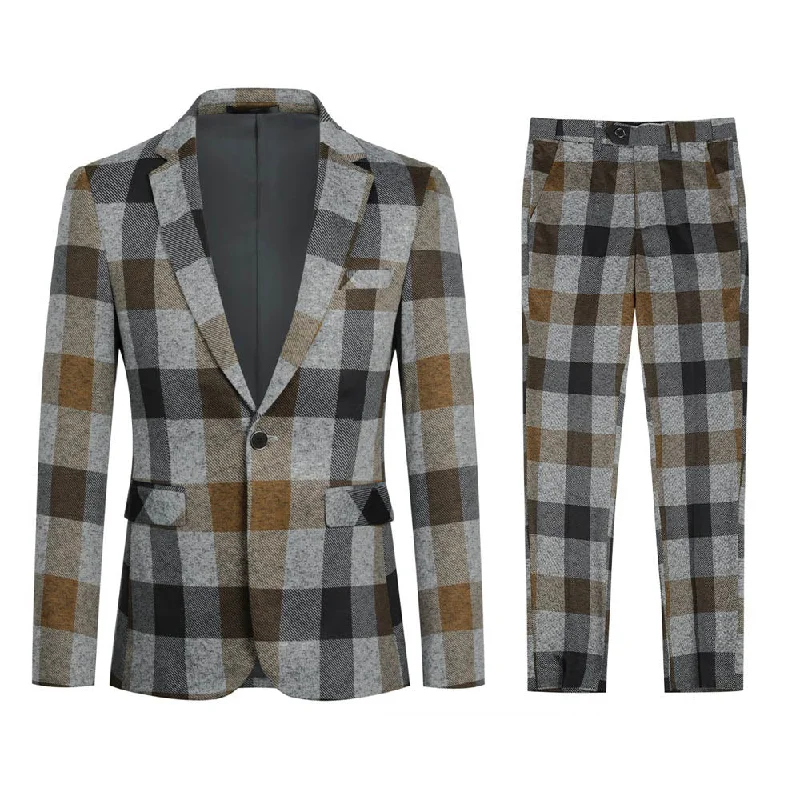 Plaid Stripe Suit Slim Fit 2-Piece Casual Suit