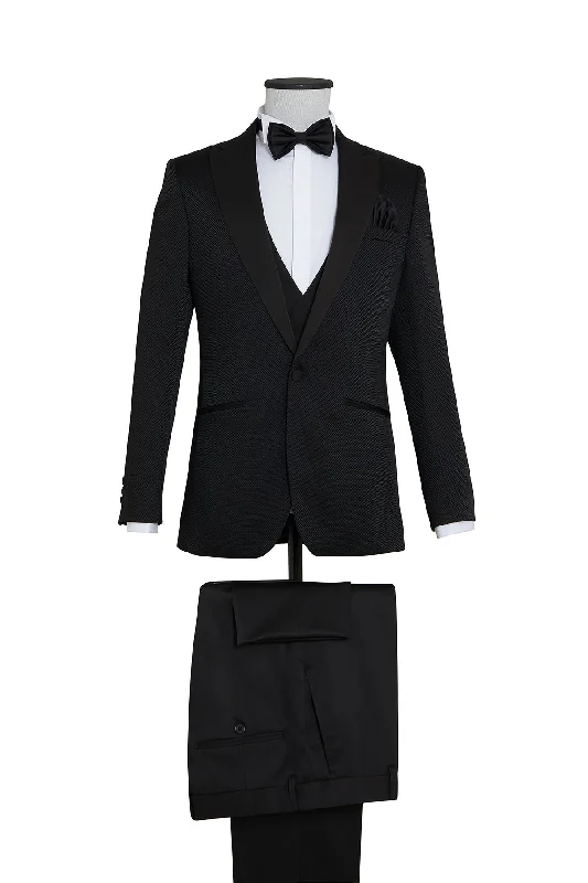 Slim Fit Black Peak Lapel Classic Tuxedo with Vest