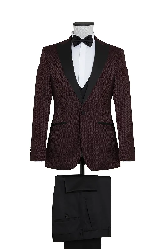 Slim Fit Burgundy Peak Lapel Classic Tuxedo with Vest