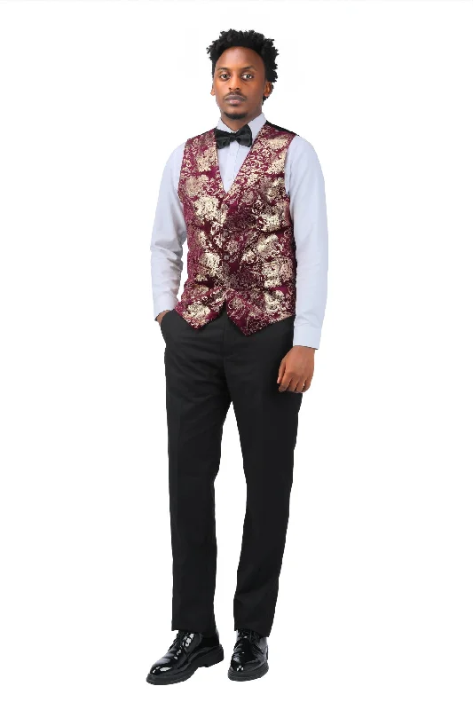 Single Breasted Slim Fit Printed Vest Waistcoat Maroon