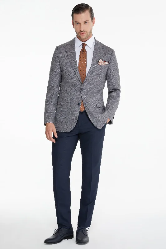 Slim Fit Gray - Burgundy Peak Lapel Wool Blend Casual Suit