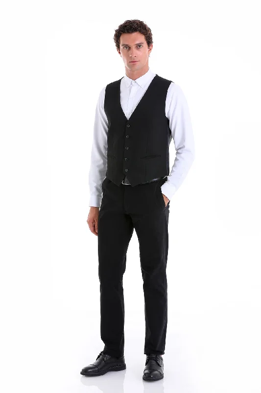 Slim Fit Notch Lapel Black Vest