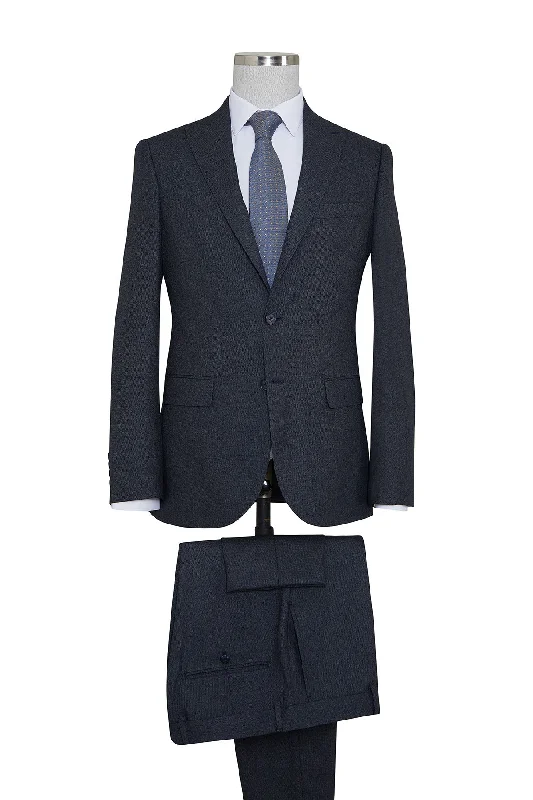 Slim Fit Textured Notch Lapel Navy Classic Suit