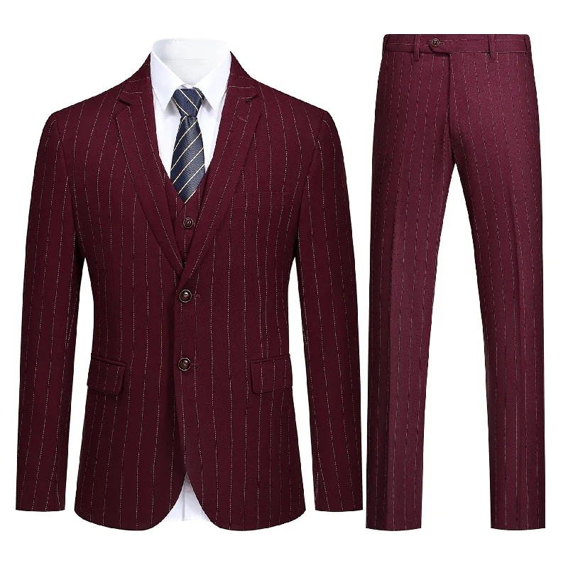 Three Piece Guards Red Suit Stripe Design Suit