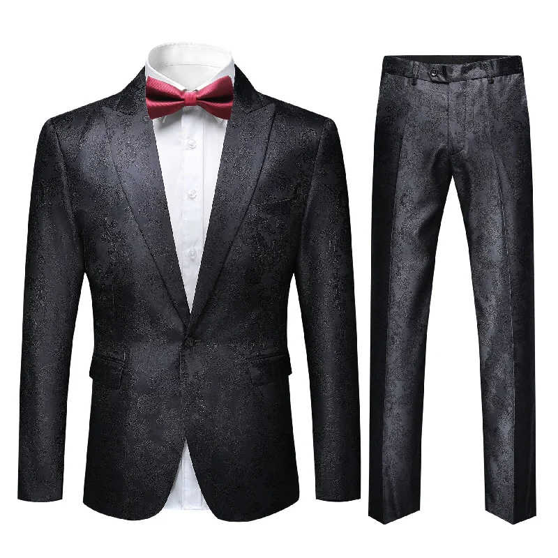 2-Piece Slim Fit Paisley Fashion Suit Black