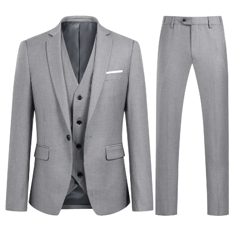 3-Piece Slim Fit One Button Fashion Gray Suit