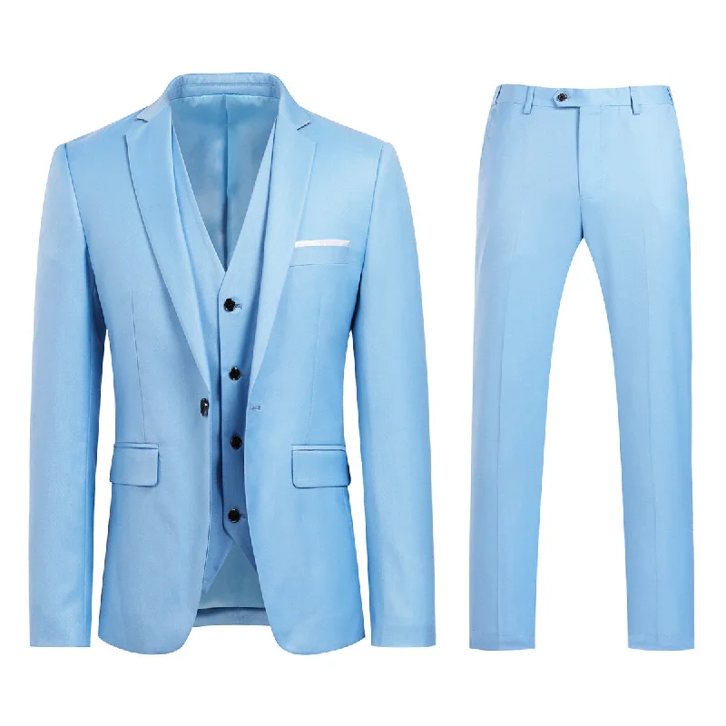 3-Piece Slim Fit One Button Fashion LightBlue Suit