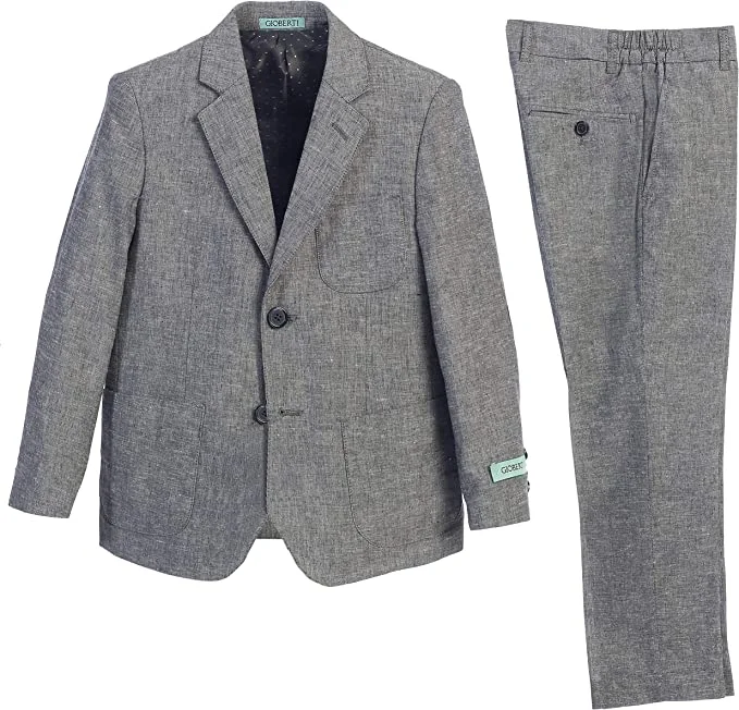 Boys Linen 2 Pcs Set Jacket And Dress Pants Gray Suit Gray Pants