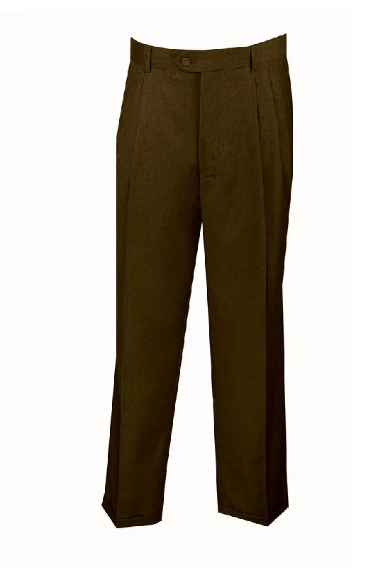 Brown Dress Pants Regular Leg Pleated Pre-hemmed With Cuffs