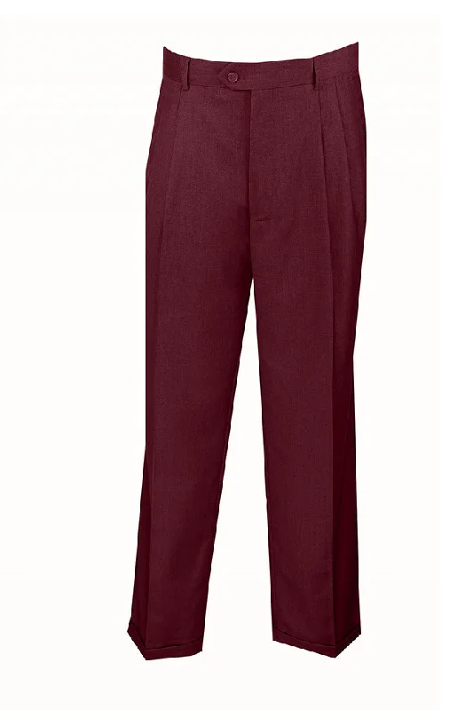 Burgundy Dress Pants Regular Leg Pleated Pre-hemmed With Cuffs