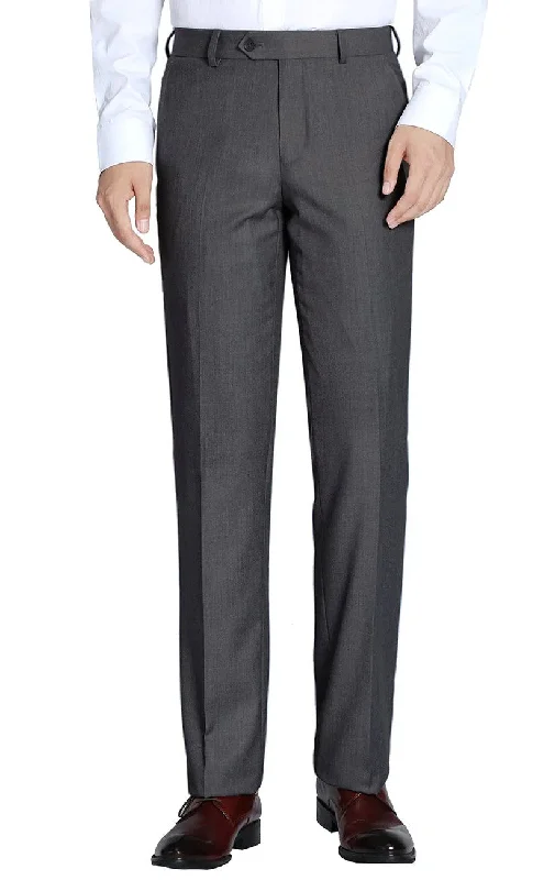 Charcoal Dress Pants Regular Leg Flat Front Pants Pre-Hemmed