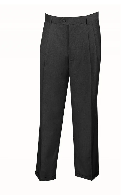 Charcoal Dress Pants Regular Leg Pleated Pre-hemmed With Cuffs