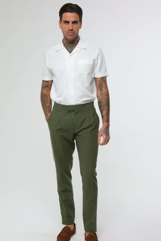 DECORATE Cotton Linen Blend Trouser in Green