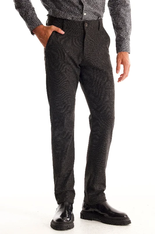 Soft Cloth Dress Pants in Glencheck Jersey - Charcoal