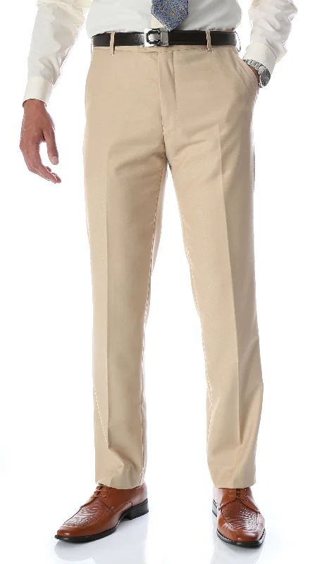 Ferrecci Men's Halo Tan Slim Fit Flat-Front Dress Pants