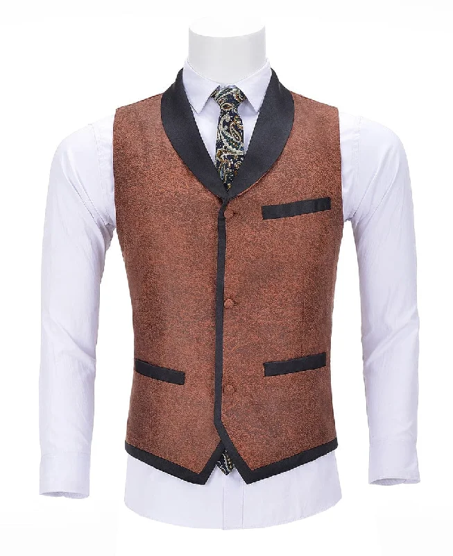 Formal Orange Suit Vest Slim Fit Patterned Shawl Lapel Waistcoat