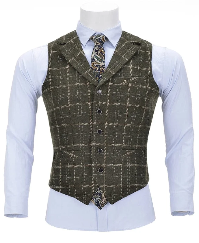 Formal Slim Fit Suit Vest Plaid Notch Lapel Waistcoat