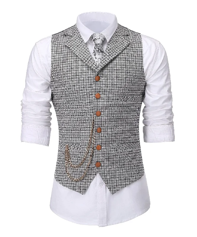 Formal Vintage Houndstooth Notch Lapel Waistcoat