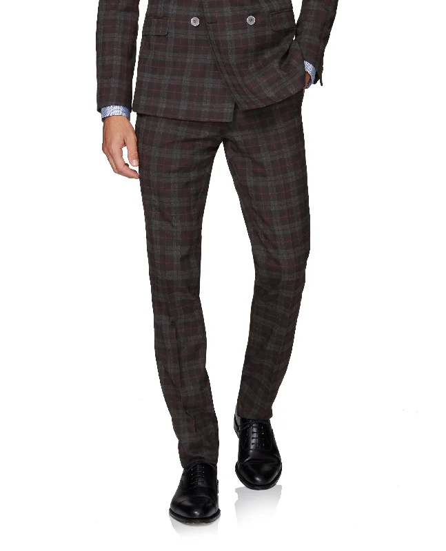 Genesis Skinny Fit Burgundy and Charcoal Check Trouser